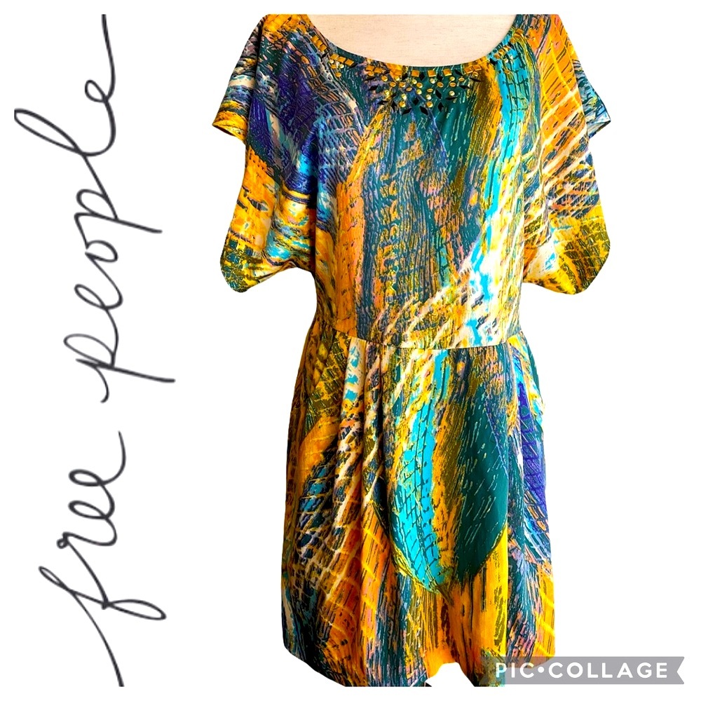 Free People Gold Silky Feel Top Mini Dress…
